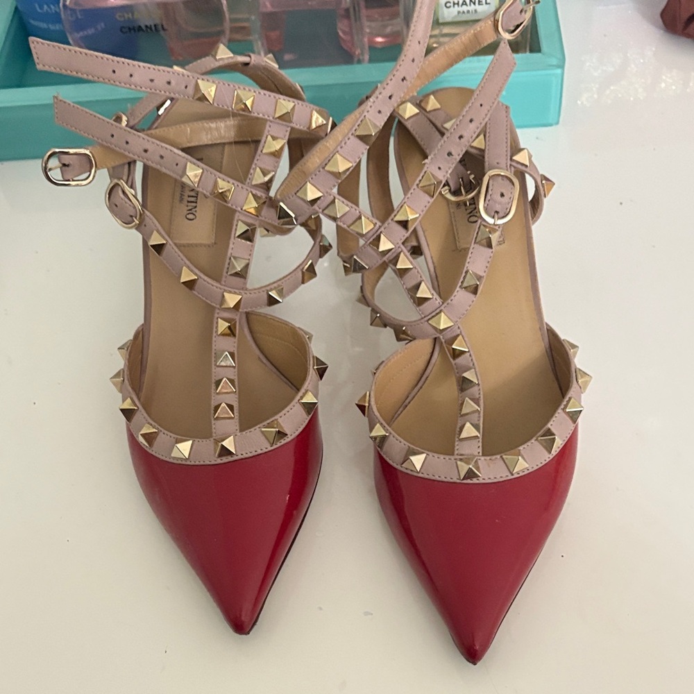 Valentino Red and Beige Studded Heels
